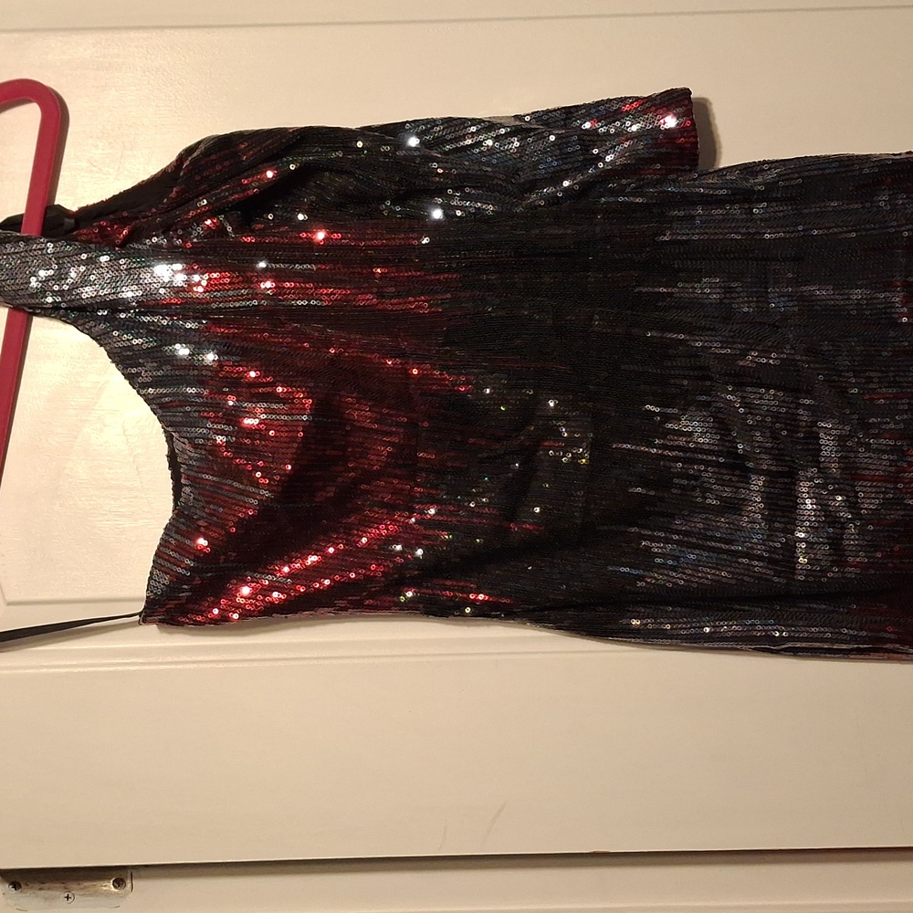 Frederick's of Hollywood One-Shoulder Sequin Dress Black Red XS New without tags